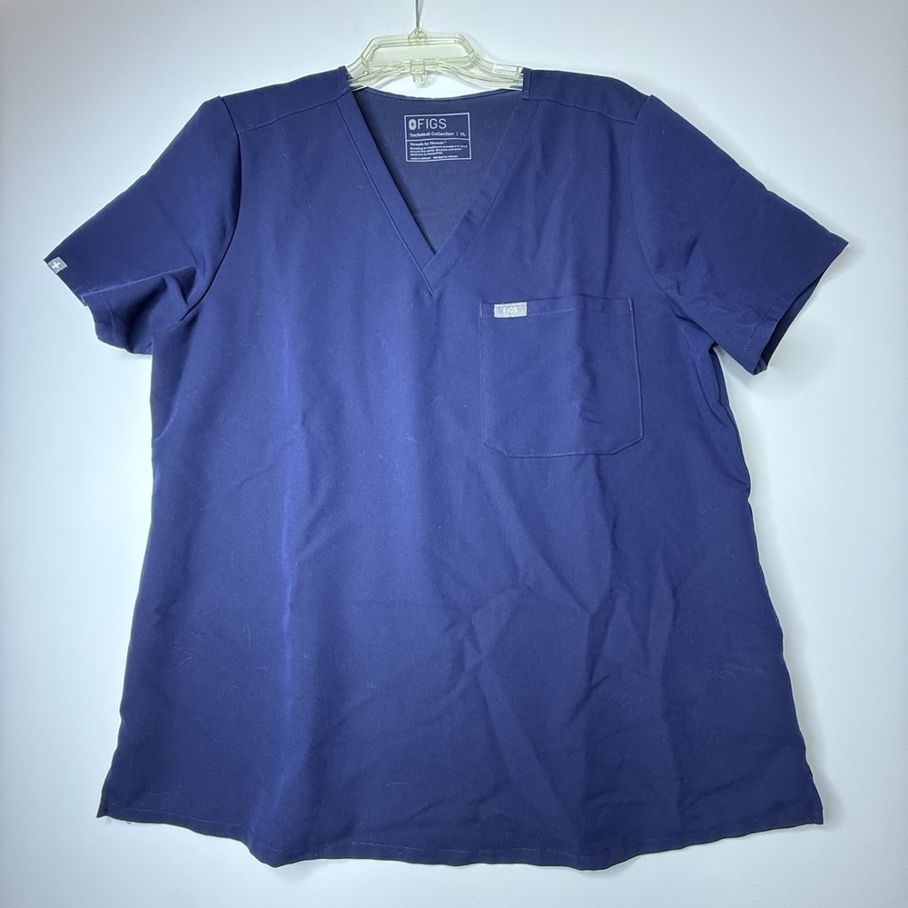 FIGS One Pocket Scrub Top Navy Blue XL Womens Short Sleeve V Neck